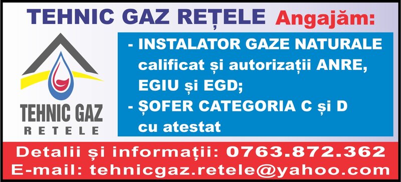 Angajam instalator gaze naturale calificat si autorizat